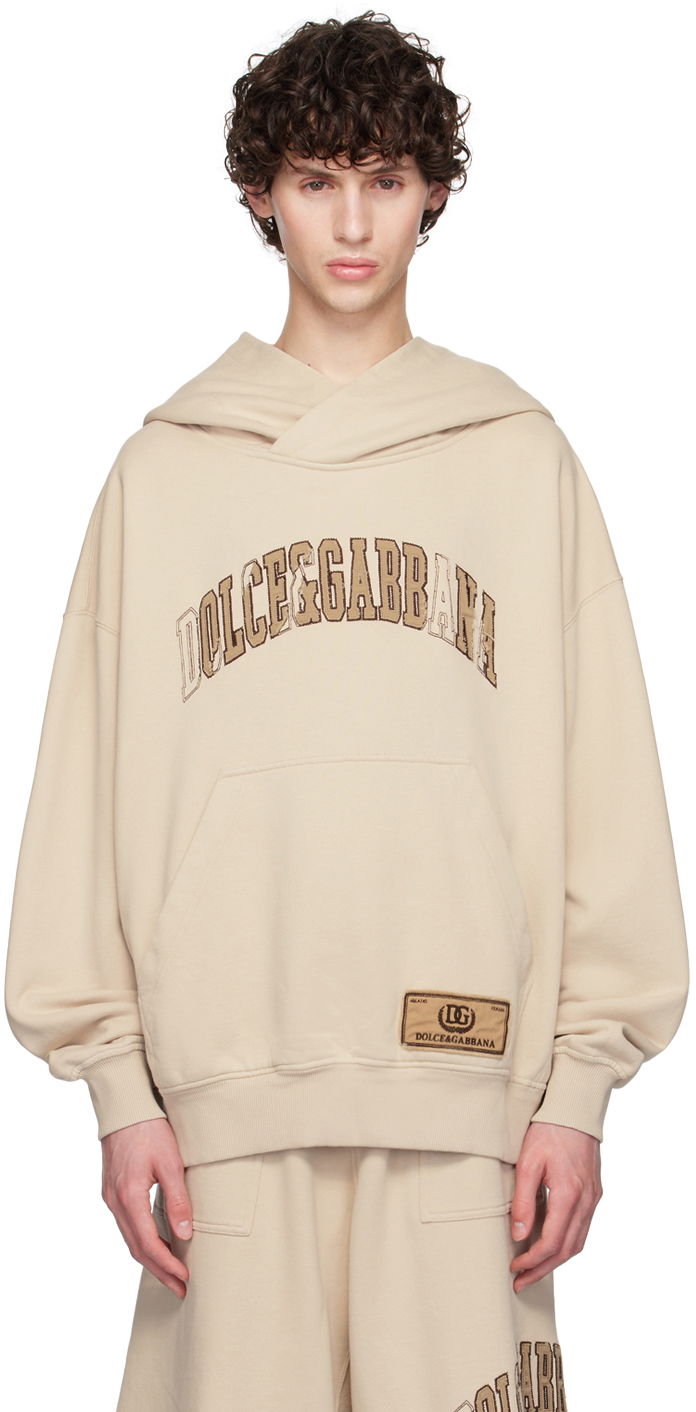Sweatshirt Dolce & Gabbana Embroidered Logo Hoodie Beige | G9AKPZG7NQI