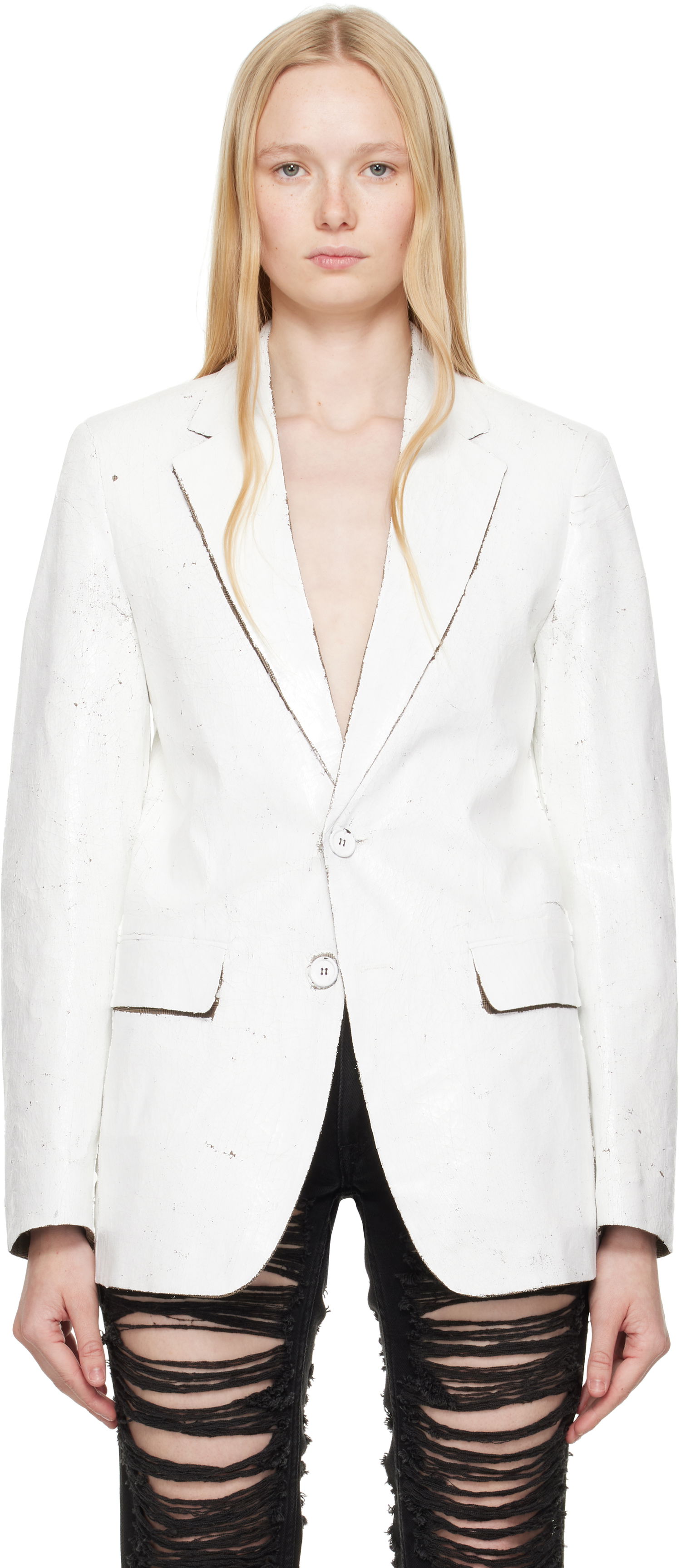Jakke Maison Margiela MM6 Maison Margiela Hand-Coated Blazer Hvid | S62BN0110 M35437, 0