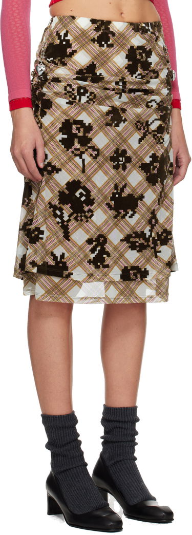 Nederdel Chopova Lowena Sonicscape Pixelated Plaid Ruched Mesh Knee Midi Skirt Flerfarvet | 3278, 1