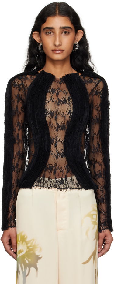 T-shirts og tank tops Collina Strada Collina Strada Wavy Lace Top Sort | XX3303, 0