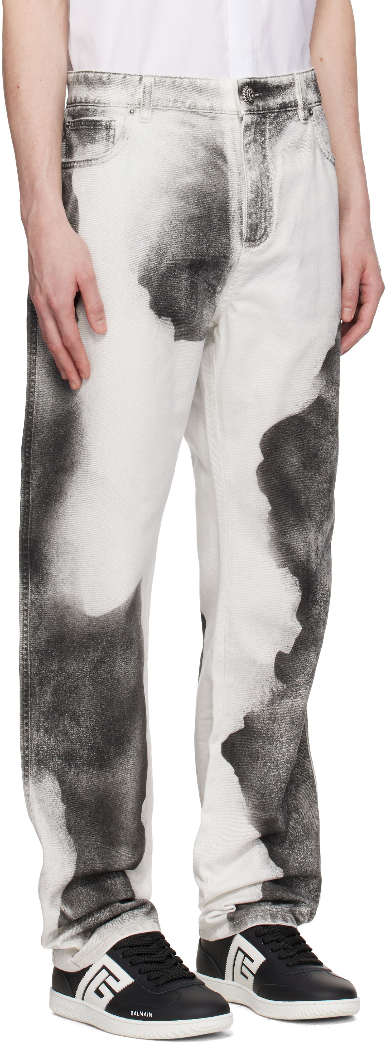 Jeans Balmain Balmain Regular Fit Moon Print Jeans Hvid | EH0MI043DE39, 1