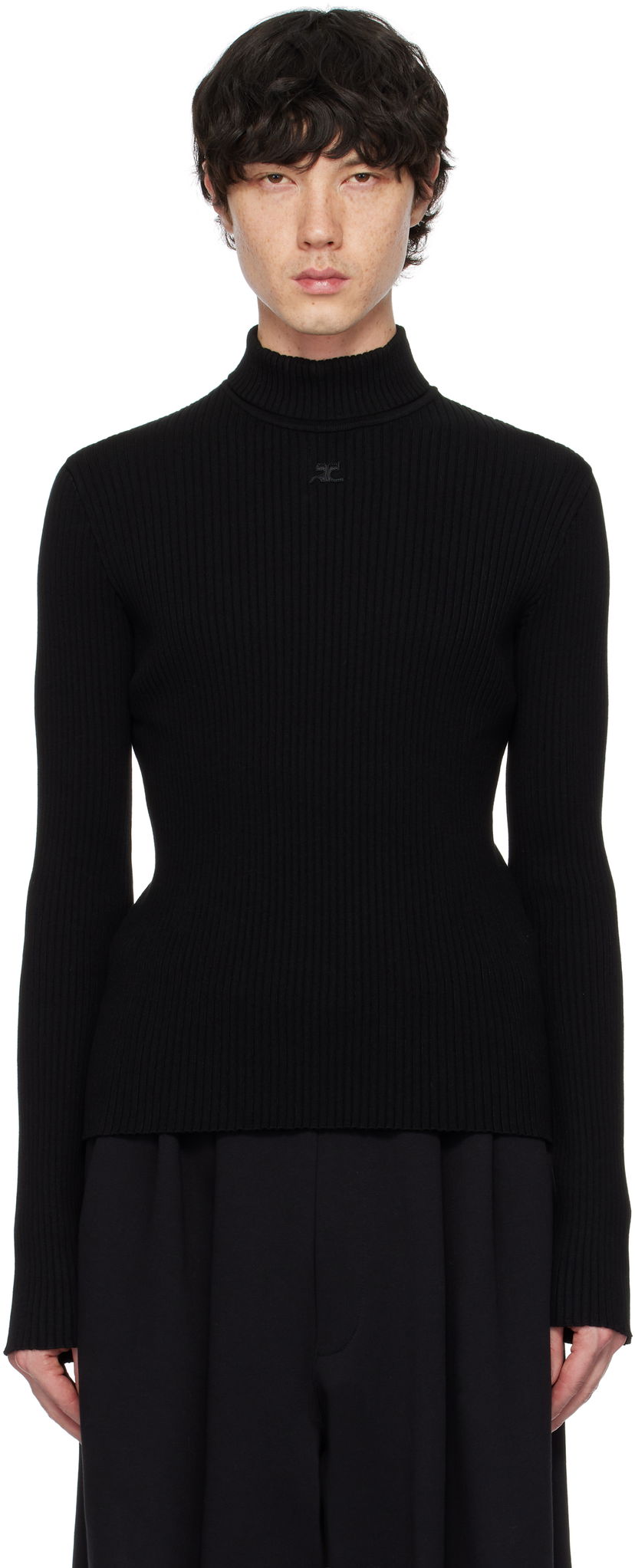 Sweater Courrèges Courrèges Reedition Rib Knit Mockneck Sweater Sort | PERMPU008FI0001