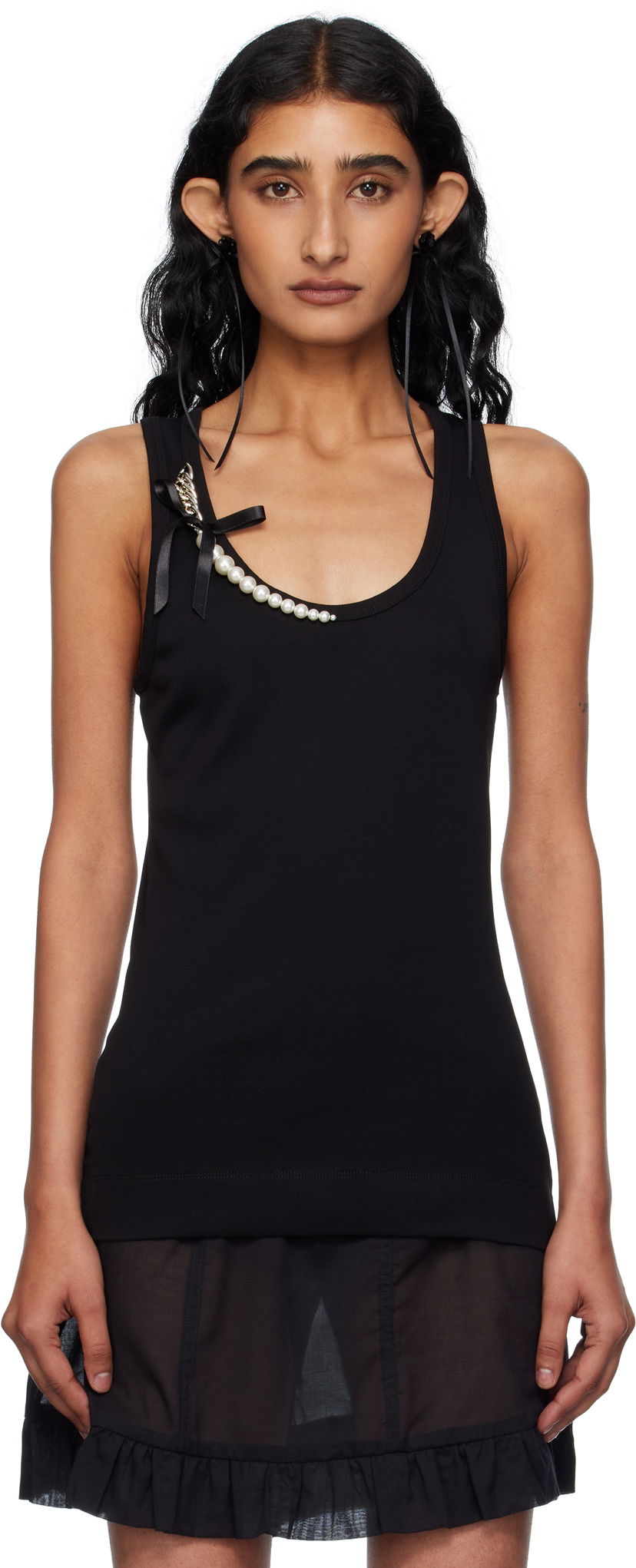 Tanktop Simone Rocha Simone Rocha Pearl Chain Tank Top Sort | 5375B 0553