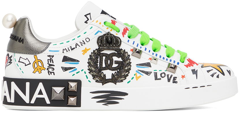 Sneakers og sko Dolce & Gabbana White Embroidery & Studs Portofino Flerfarvet | CS1772AH502