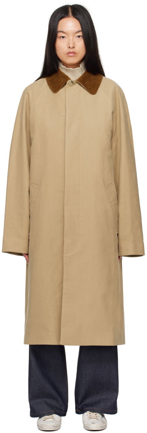 Frakker A.P.C. Gaspad Corduroy Collar Long Coat Beige | COHAK-M01548
