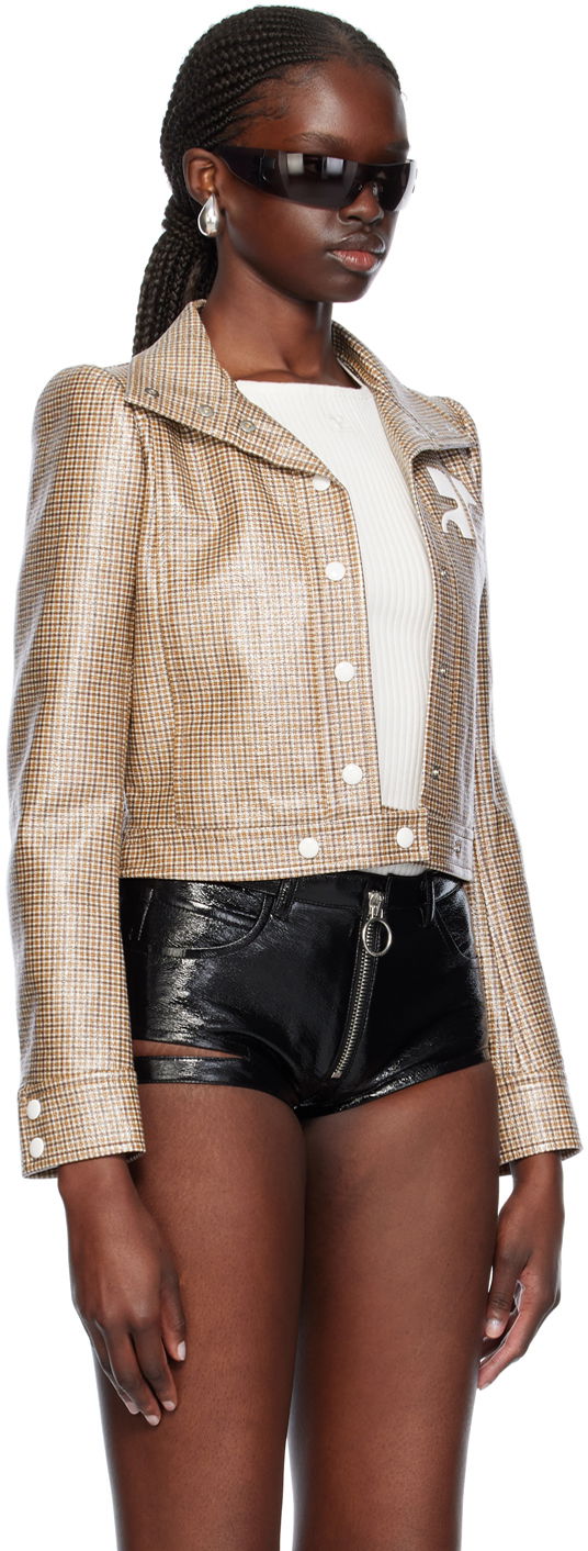 Jakke Courrèges Cropped Check Print Buttoned Jacket Brun | 124CBL005PR0042, 1