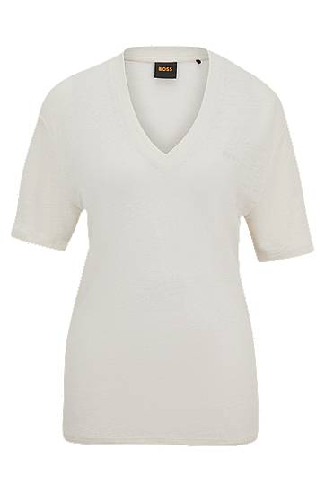 T-shirt BOSS BOSS V-neck Linen T-shirt Hvid | 50511242