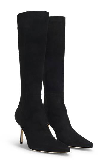 Sneakers og sko BOSS Suede and Leather Knee-High Pointed Toe Stiletto Boots Sort | 50553013