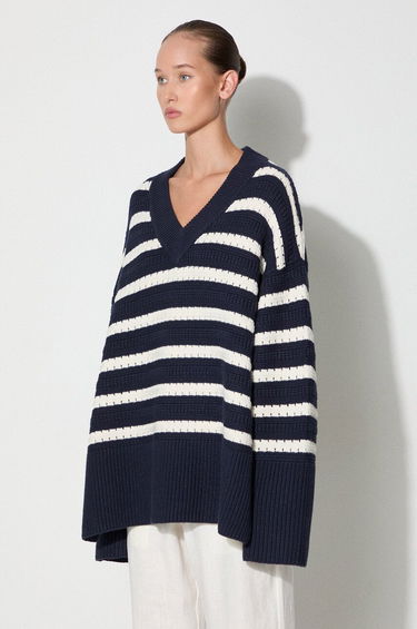 Sweater Samsoe Samsoe Samsoe Samsoe Striped V-Neck Sweater Mørkeblå | F23300195, 2