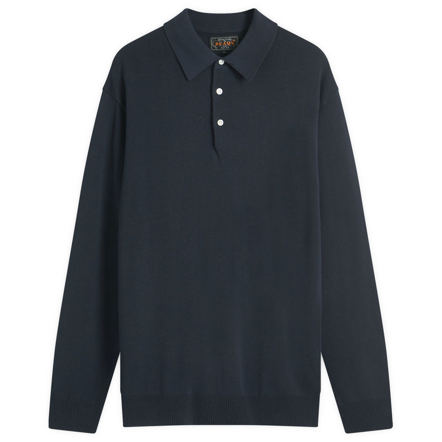 Sweater BEAMS 12g Knit Long Sleeve Polo Shirt, Size Large Mørkeblå | 3812-0005-156-79, 0
