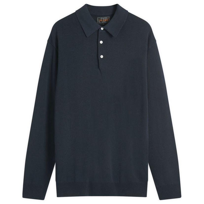 Sweater BEAMS 12g Knit Long Sleeve Polo Shirt, Size Large Mørkeblå | 3812-0005-156-79
