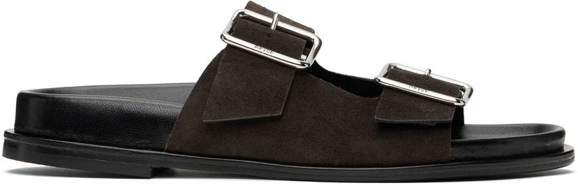 Skopleje Aeyde Aeyde Meena Suede Double Buckle Slides Sort | A11-FS-FOXR08FL174-SS25-953-022
