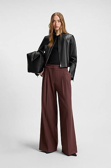 Jakke BOSS Stand Collar Leather Jacket Sort | 50541262, 1