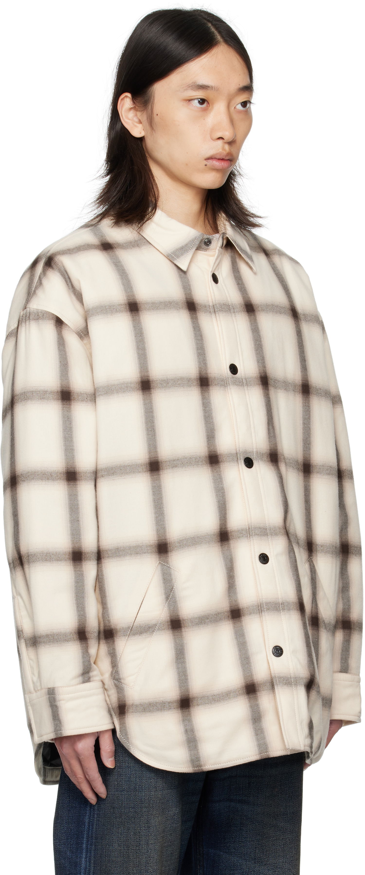 Skjorte Acne Studios Acne Studios Flannel Button-Up Overshirt Beige | B90845-, 1