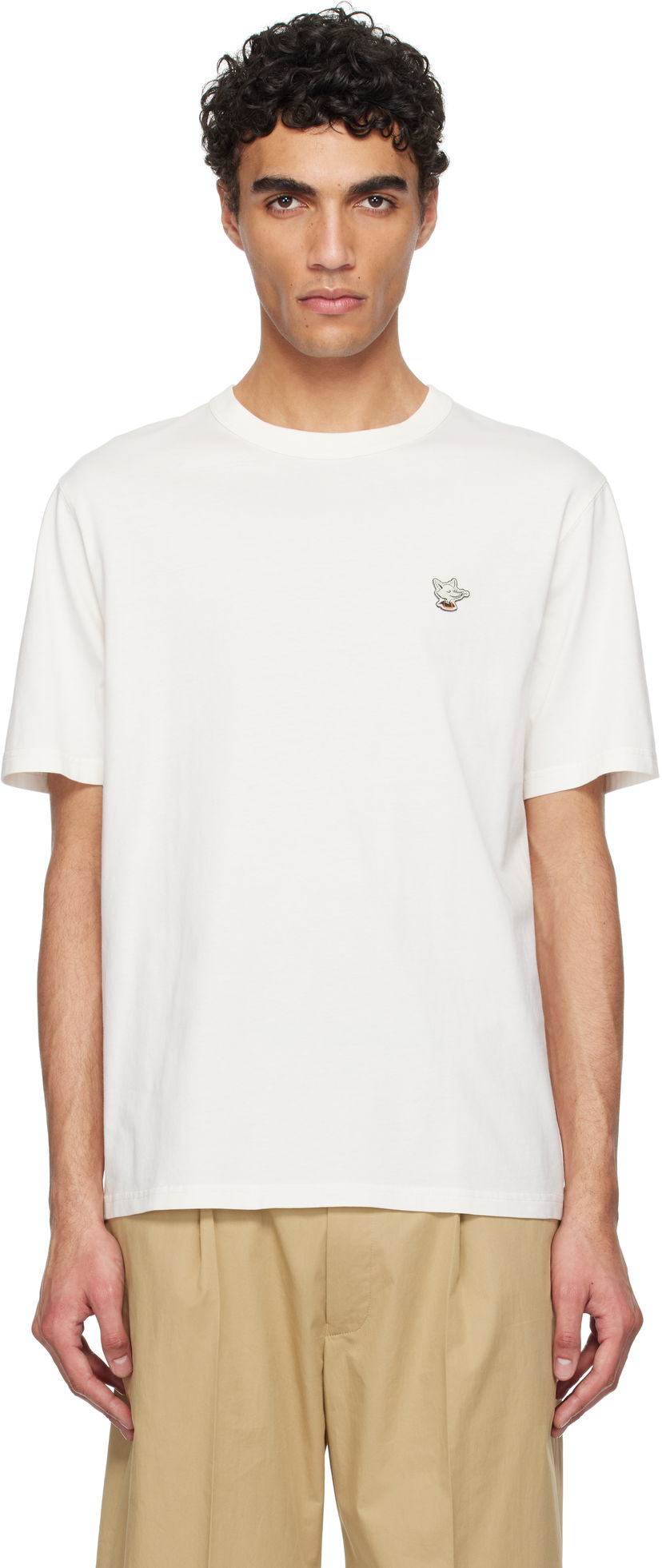 T-shirt MAISON KITSUNÉ Maison Kitsuné Barista Fox Patch Relax T-Shirt Hvid | CKNU00102KJ7014