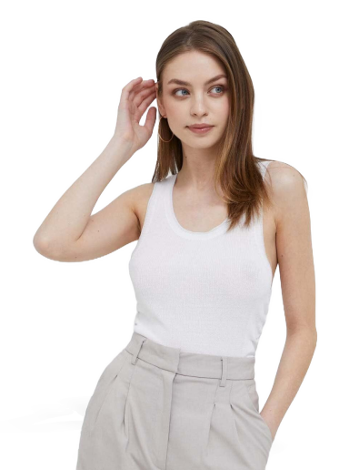 Tanktop DKNY Lurex Ruched Trim Crew Neck Sleeveless Fitted Tank Top Hvid | P3DSAJ16