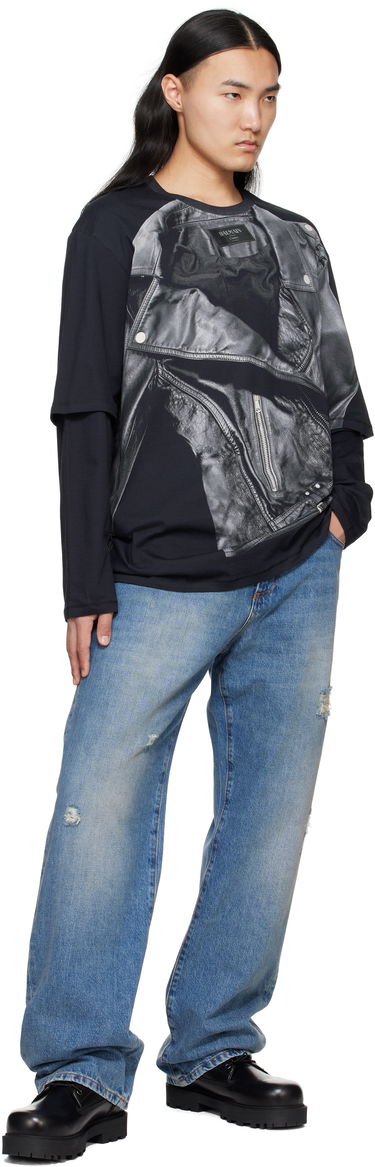 T-shirt Balmain Balmain Long Sleeve Biker Jacket Graphic T-Shirt Sort | EH1EM016GE40, 3