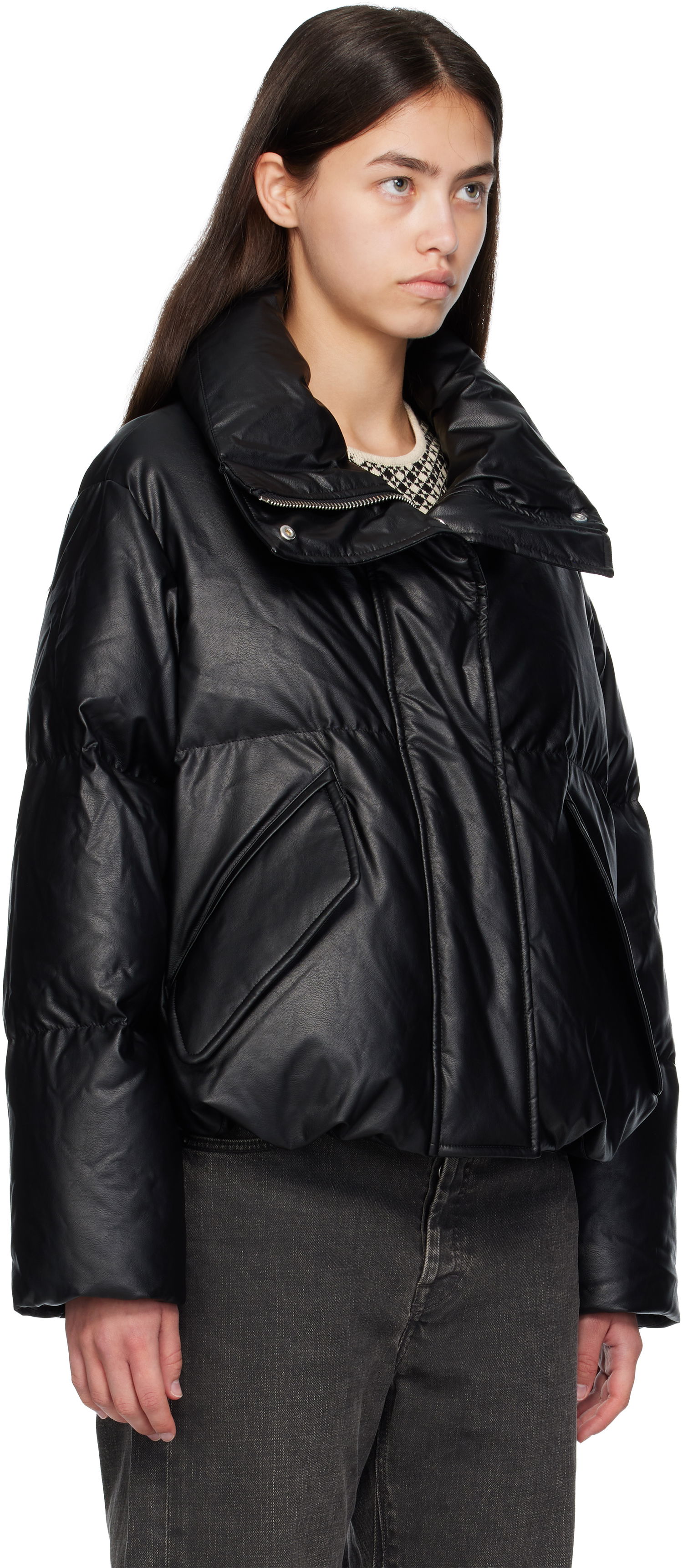 Puffer jakke Maison Margiela MM6 Maison Margiela Faux-Leather Zip Down Jacket Sort | S52AM0338 S53057, 1