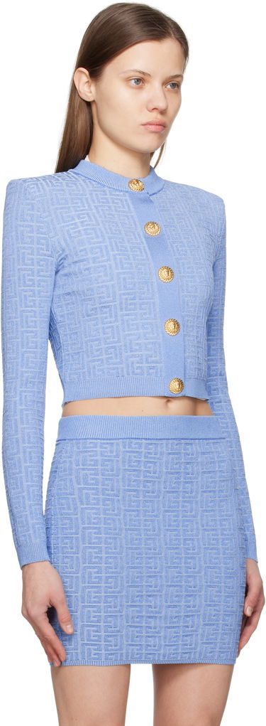 Sweater Balmain Balmain Labyrinth Knit Cropped Cardigan Lyserød | EF1KL196KI02, 4