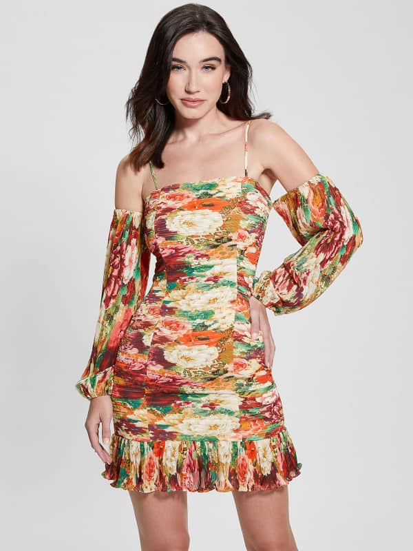 Kjole GUESS Floral Print Mini Dress Flerfarvet | W4RK0LWFVI2