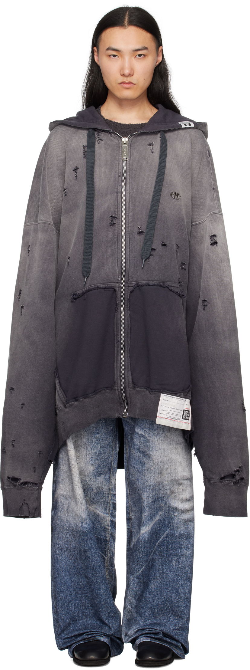Sweatshirt Maison MIHARA YASUHIRO Maison MIHARA YASUHIRO Sun Faded Distressed Zip Hoodie Grå | A14PK531