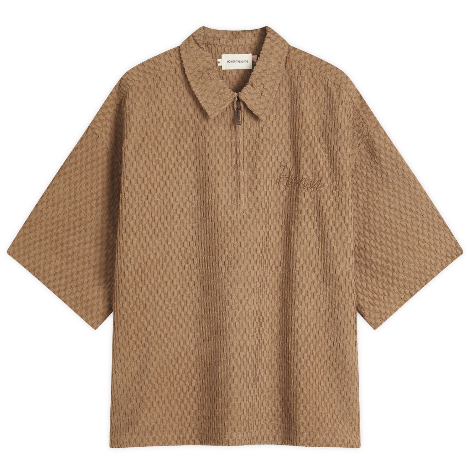 Polo skjorte Honor The Gift Textured Knit Zip Polo Brun | HTG250133-BRN, 1
