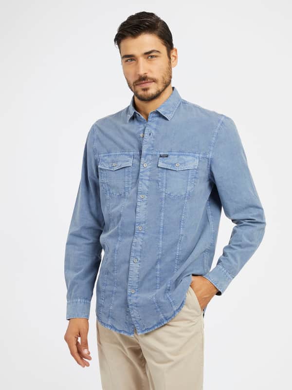 Skjorte GUESS Slim Fit Shirt Pockets Blå | M4RH05WFXO1, 0