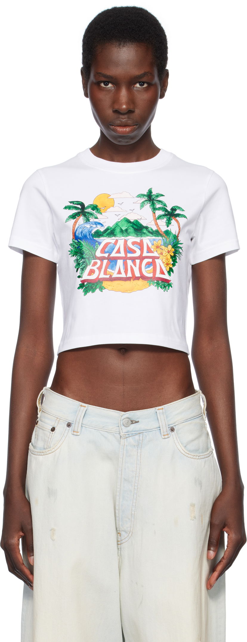 Crop top Casablanca Casablanca Casa Beach Wave Cropped T-Shirt Hvid | WS25-JTS-009-03
