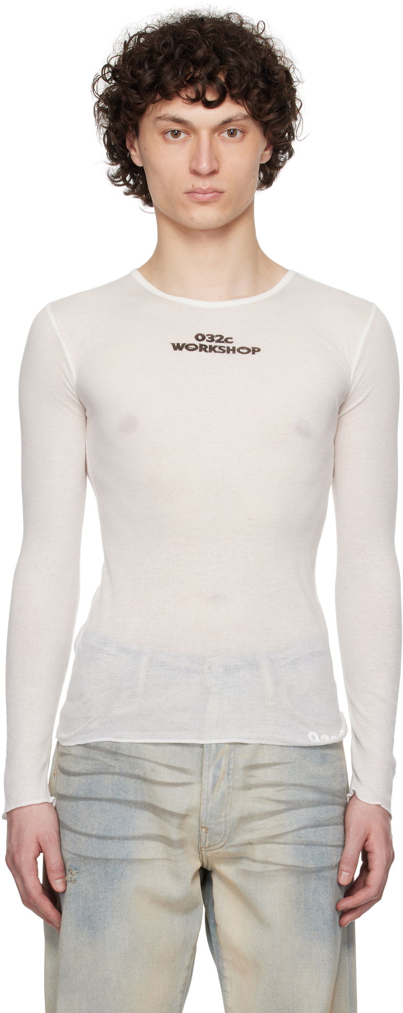 T-shirt 032C 032c 'Black Sun' Fine Rib Longsleeve T-Shirt Hvid | S25-URC-0281-100
