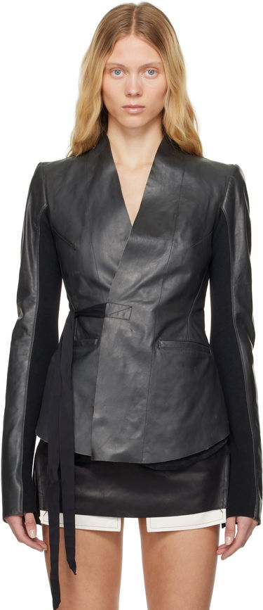 Jakke Rick Owens Rick Owens Hollywood Tamponato Calf Leather Wrap Jacket Sort | RP01E7749 LTP, 0