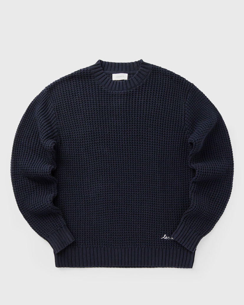 Sweater Les Deux Waffle Crewneck Knit Mørkeblå | 1000570-460