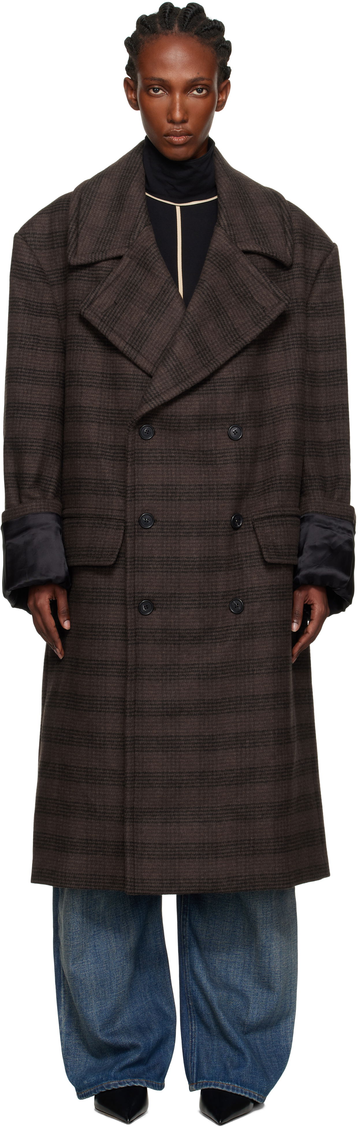 Frakker Maison Margiela MM6 Maison Margiela Checked Double-Breasted Coat Brun | S52AA0190 M35472, 0