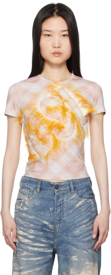 Crop top Diesel Plaid Cropped T-Shirt with Yellow Faux Fur Detail Hvid | A16538 0AMDX, 0