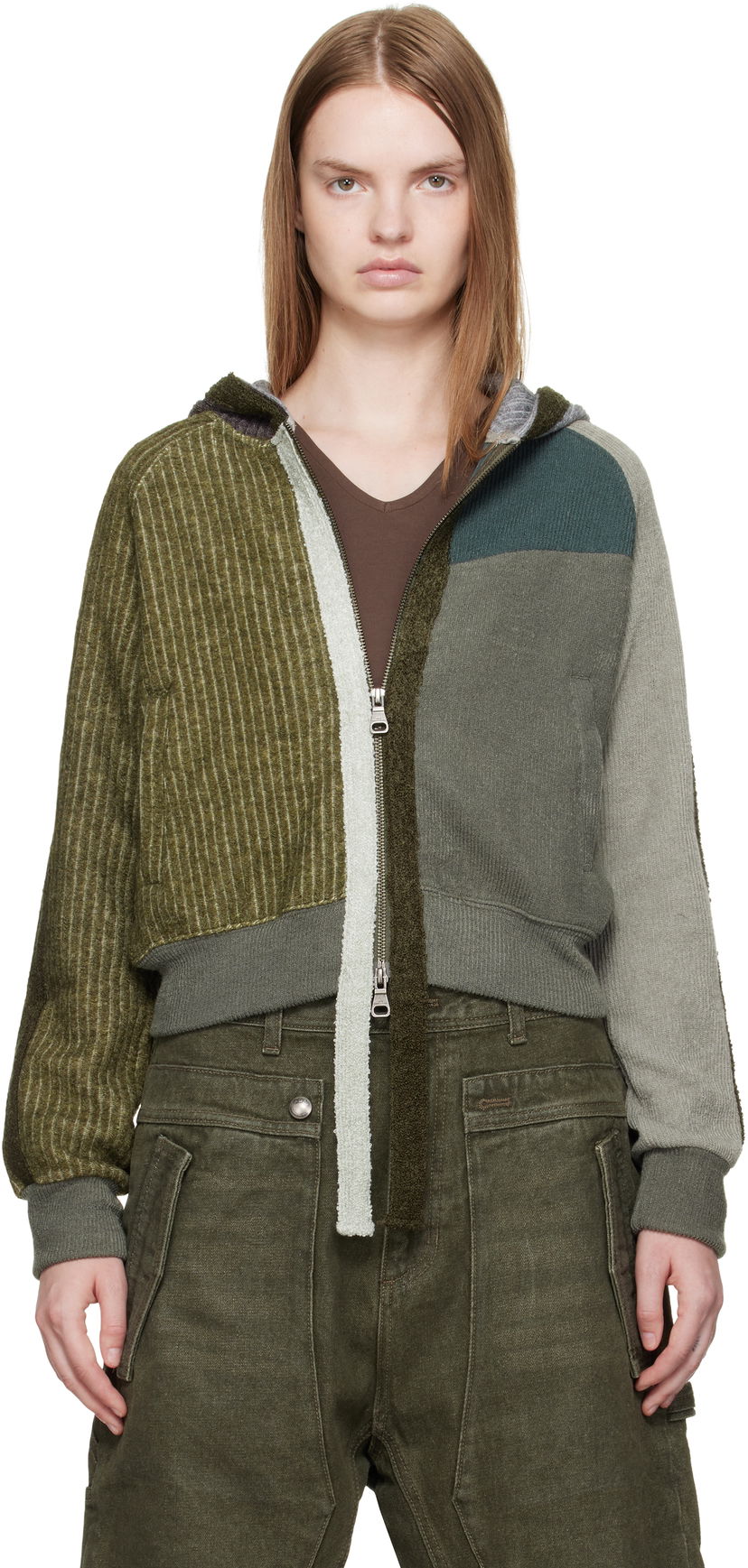 Sweatshirt Andersson Bell Andersson Bell Color Blocked Knit Zip-Up Hoodie Grøn | atb1364w