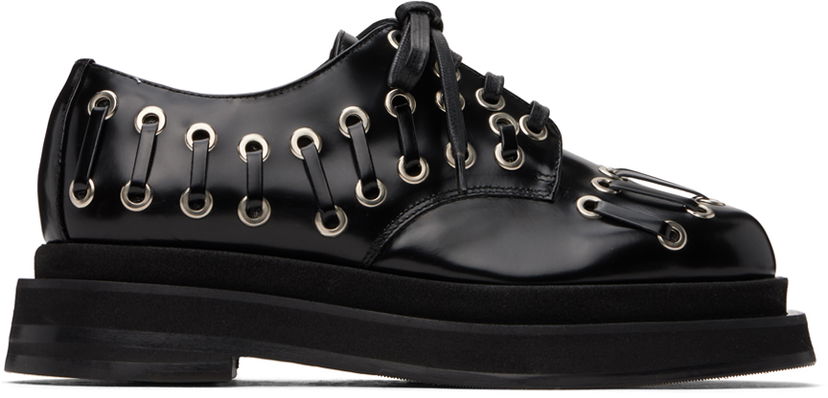 Kjole Simone Rocha Simone Rocha Heart Toe Platform Grommet Brogues Sort | LOF2 0740
