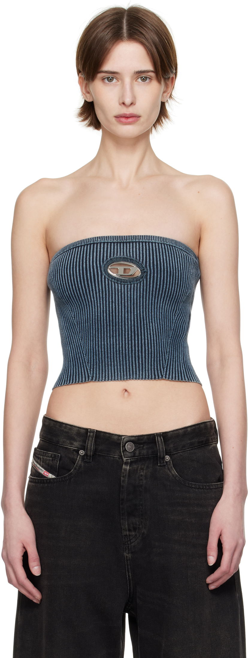 Crop top Diesel M-Clarksvillex-C Ribbed Bandeau Top Blå | A14813 0ANAH