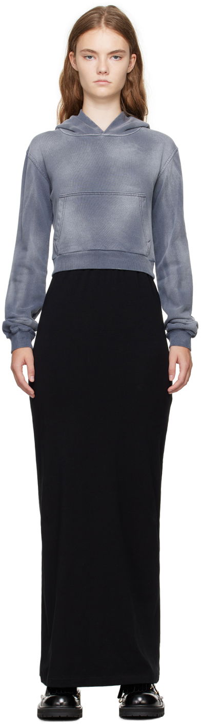 Nederdel We11done We11done Layered Hoodie Maxi Dress Sort | WD-TH2-24-838-W-CH