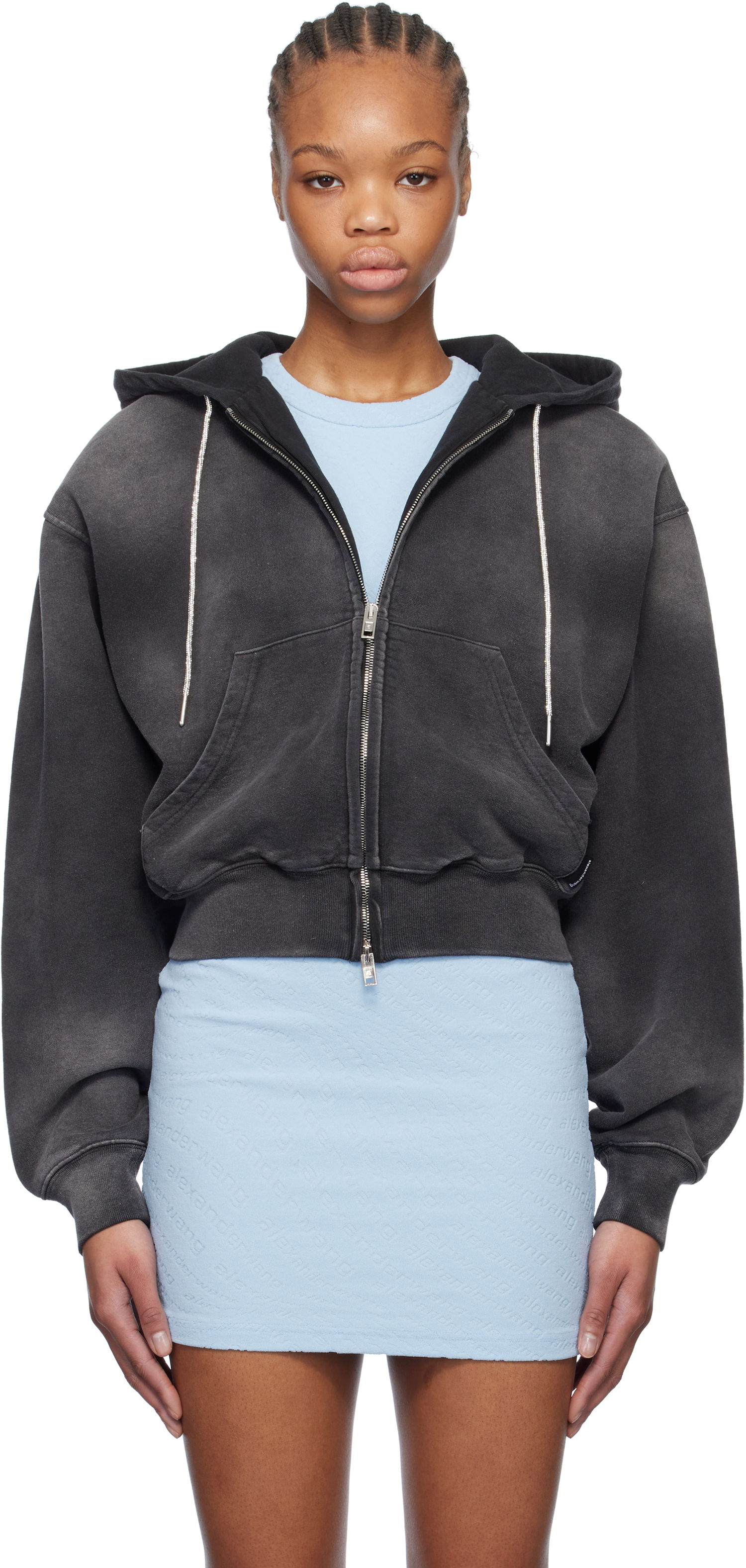 Sweatshirt Alexander Wang Alexander Wang Cropped Zip-Up Hoodie Sort | 4CC1252112, 0