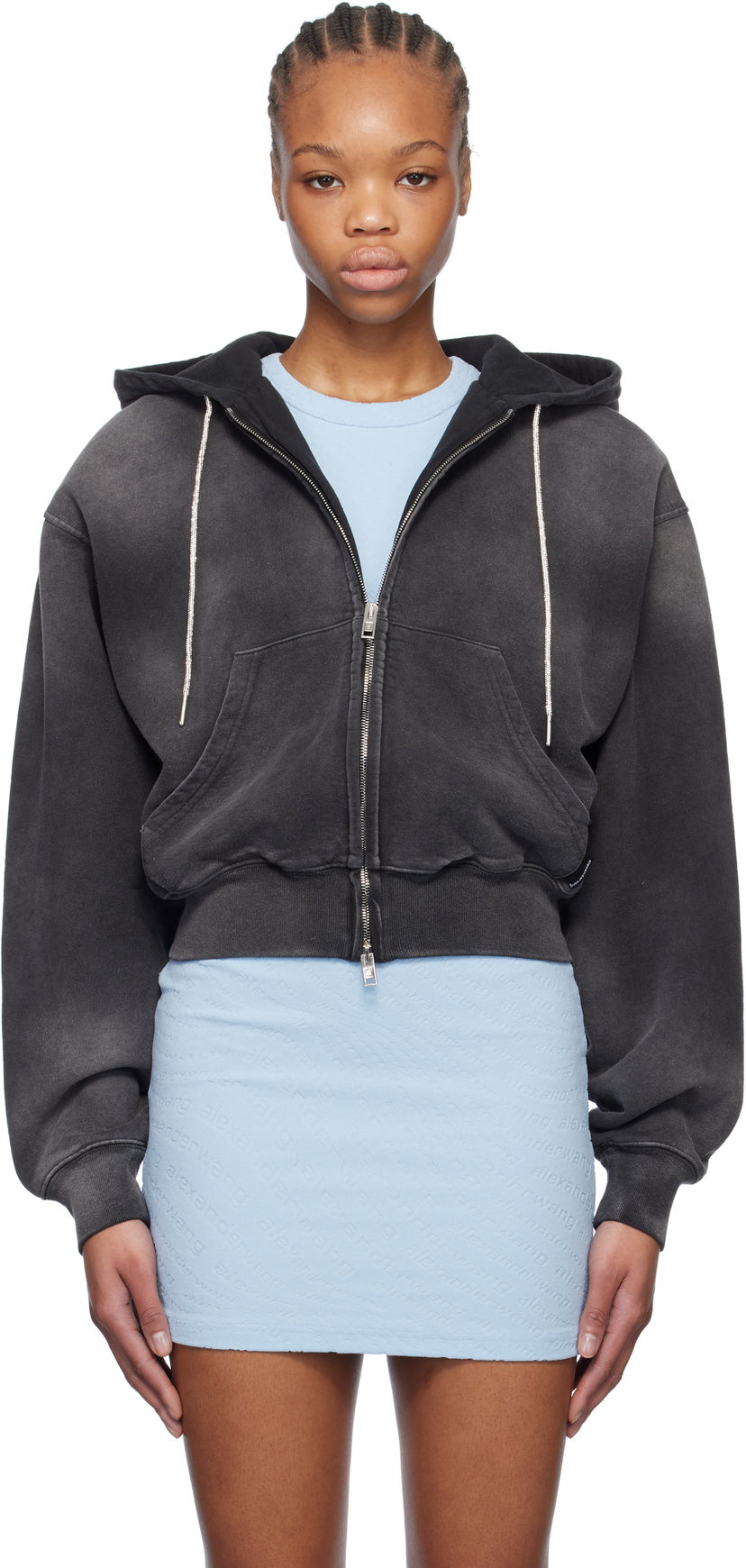 Sweatshirt Alexander Wang Alexander Wang Cropped Zip-Up Hoodie Sort | 4CC1252112