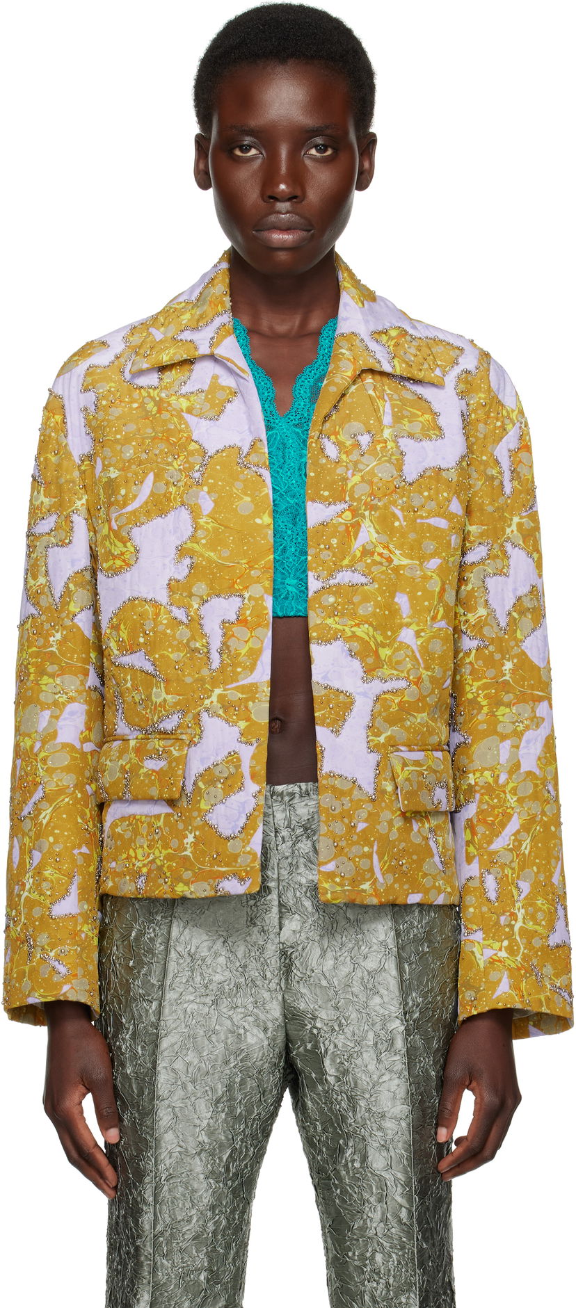 Jakke Dries Van Noten Dries Van Noten Beaded Floral Print Jacket Gul | 251-010520-1082