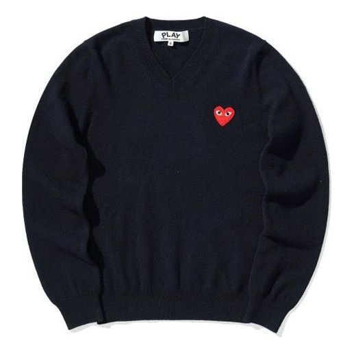 Sweater Comme des Garçons COMME des GARCONS PLAY Women's Long Sleeve V-Neck T-Shirt with Red Heart Mørkeblå | AZ-N001-051-2
