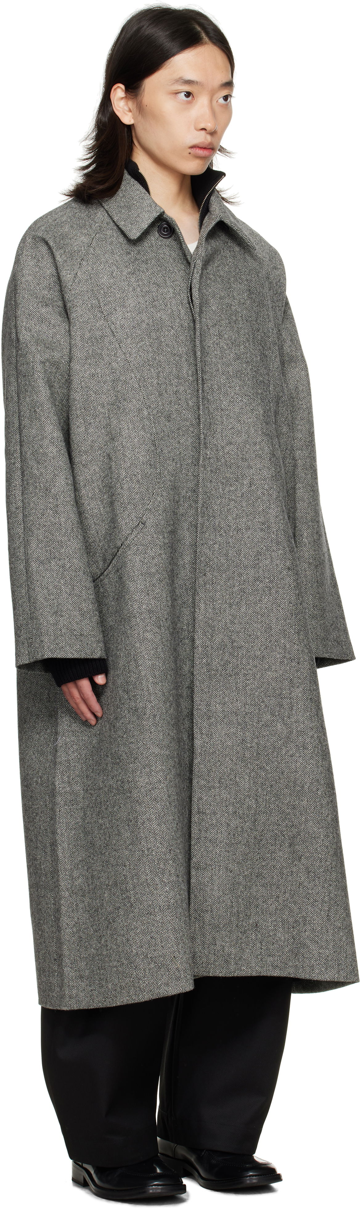Frakker sage NATION SAGE NATION Takeshi Herringbone Coat Grå | S028 TAKESHI COAT WOOL BLACK A, 1