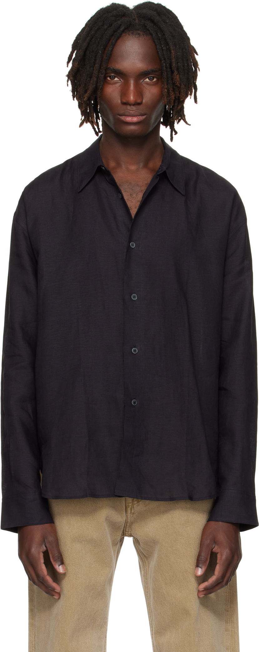 Skjorte Studio Nicholson Studio Nicholson Rafe Linen Shirt Sort | RAFE SNM - 1402