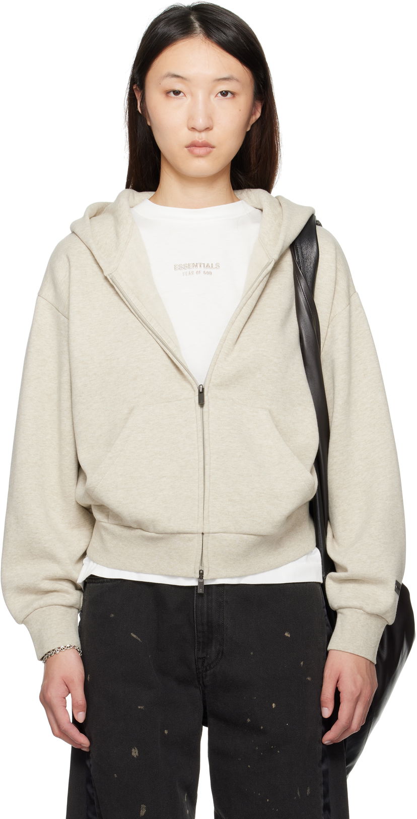 Sweatshirt Fear of God ESSENTIALS Classic Fit Zip-Up Hoodie Beige | 192SP255092FW