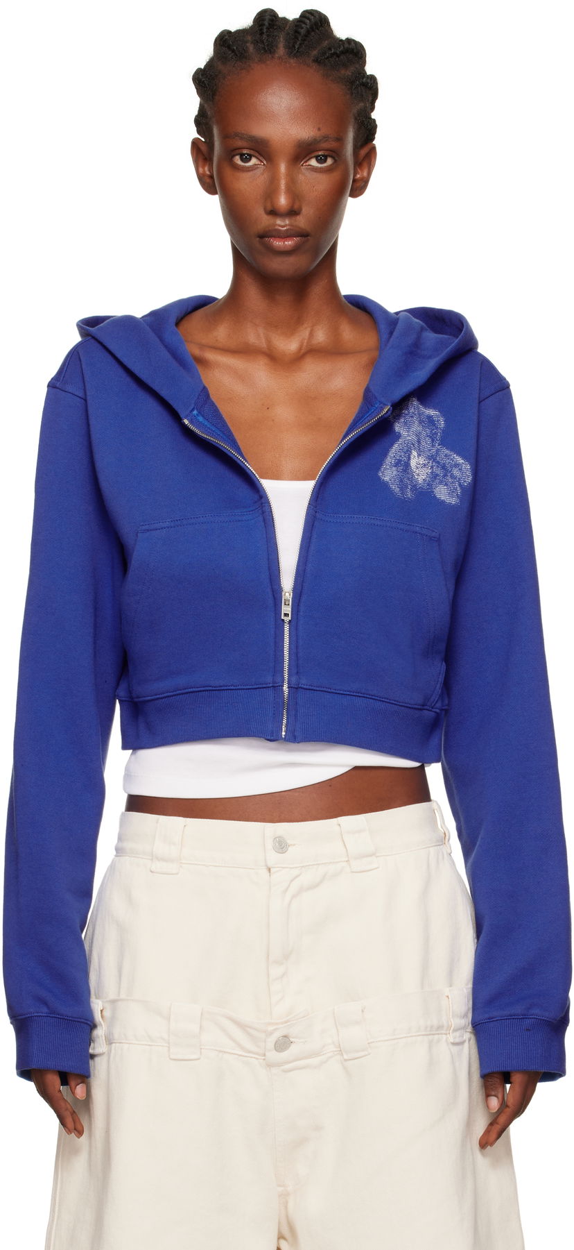 Sweatshirt We11done Teddy Bear Graphic Slim-Fit Cropped Zip-Up Hoodie Blå | WD-TJ2-25-870-W-BL
