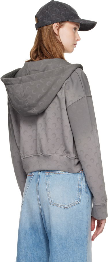 Sweatshirt Marine Serre Marine Serre Faded Moon Fleece Cropped Zipped Hoodie Grå | WST019ACJER0073, 2