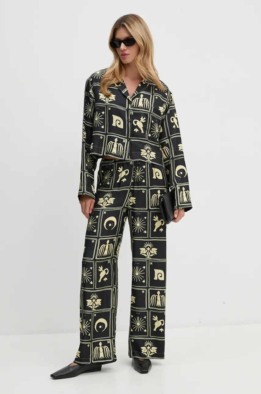 Bukser Nanushka Silk Wide Leg Pants Sort | NW24PFOW05999, 1