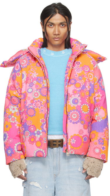Puffer jakke ERL Floral Print Down Jacket Lyserød | ERL07C103, 0