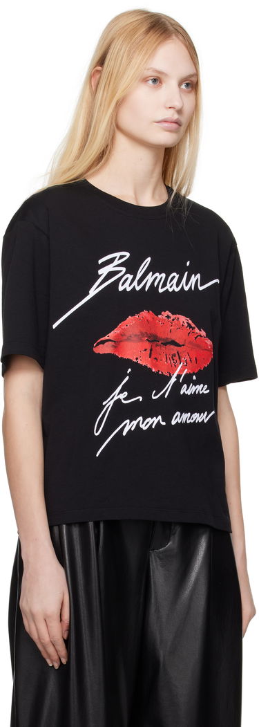T-shirt Balmain Balmain Short-Sleeved Kiss Print T-Shirt Sort | EF1EG110GE45, 1