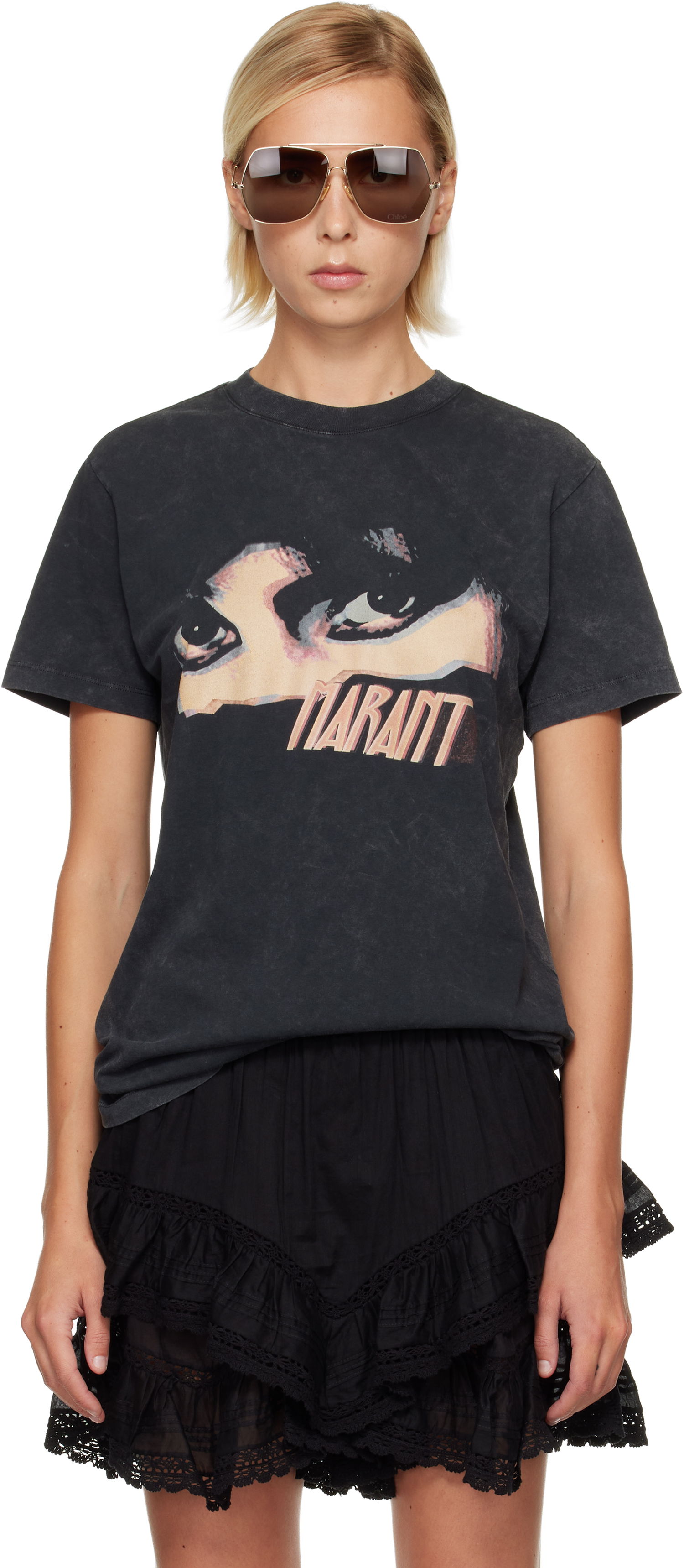 T-shirt Isabel Marant Étoile Etoile Zoeline Short Sleeve Washed Graphic Print T-Shirt Sort | TS0147FA-C3N07E, 0